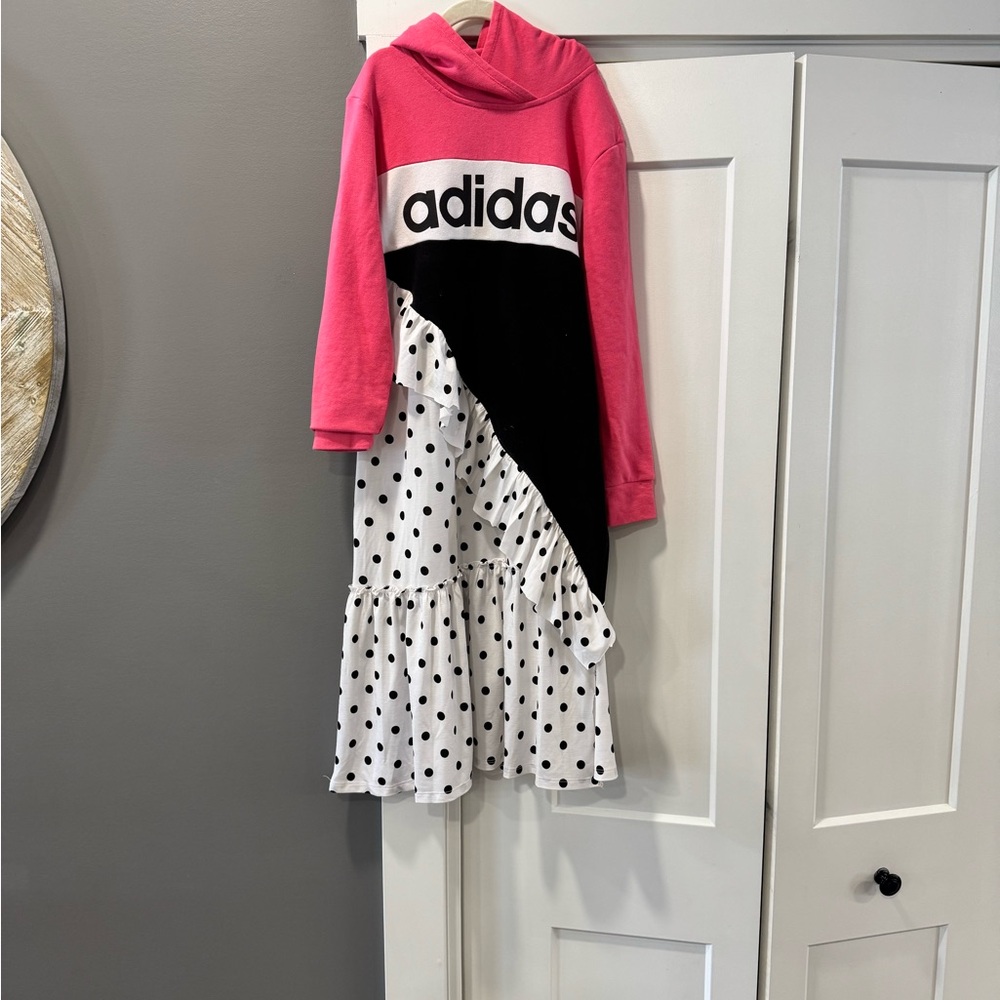 Custom Upcycled Girls 10/12 Adidas Pink and Black Ruffle Dress